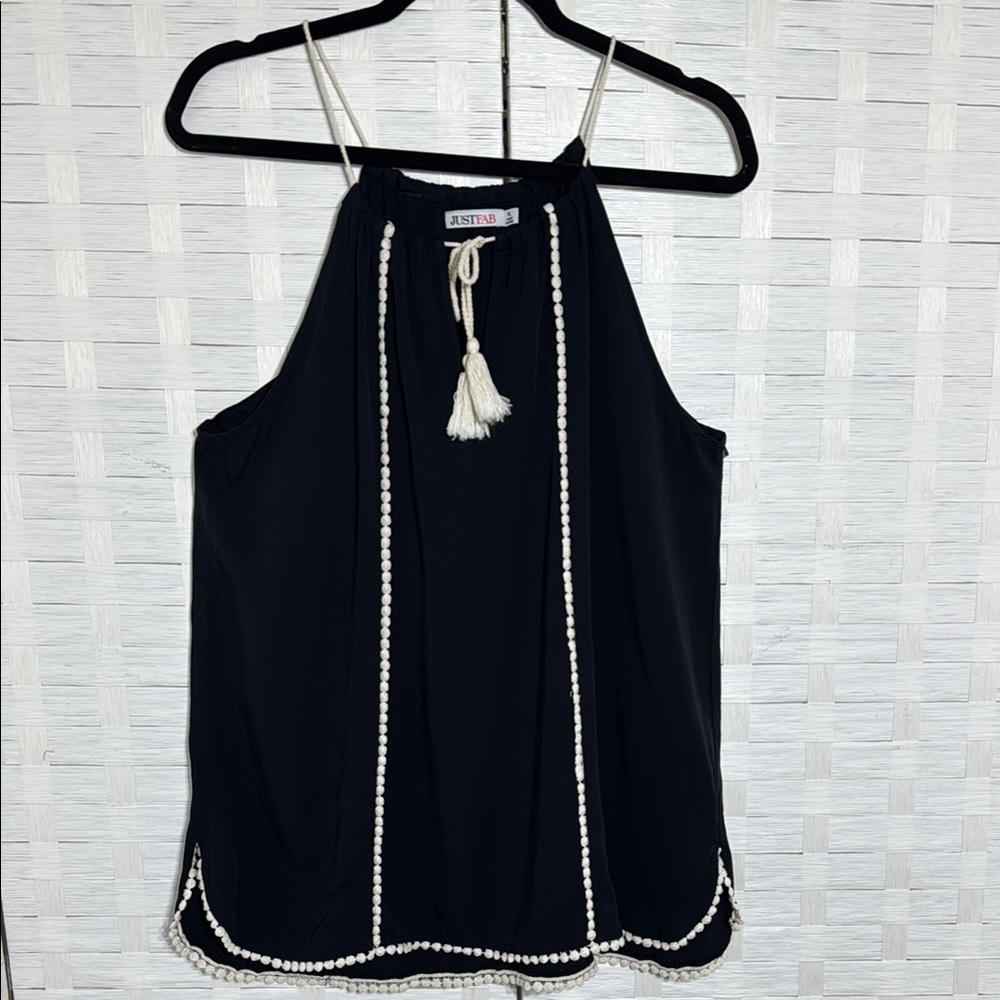 JustFab Black & Cream Spaghetti Strap Tank With Embroidered Detail Size XL